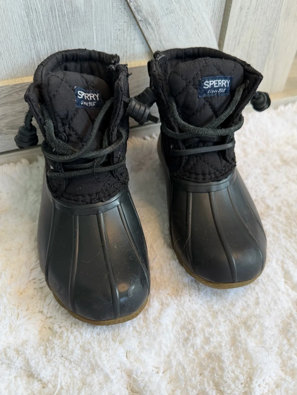 Sperry Top Sider Saltwater Toddler Size 9M Black Quilted Waterproof Duck Boots